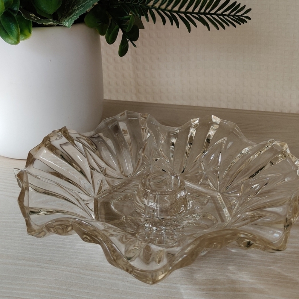 Vintage Clear Pressed Glass Ruffle Candlestick Holder